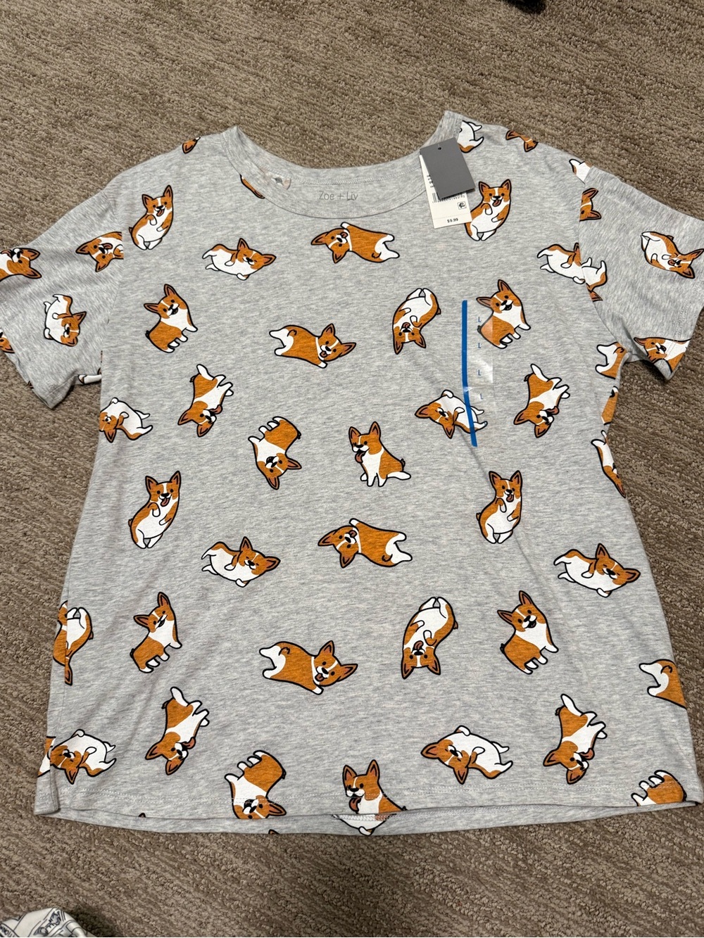 Zoe + Liv Gray Tee with Orange & White Corgi Print